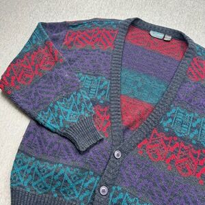 Playboy Long Sleeve Cardigan Sweater Mens Medium Acrylic Red Blue Purple Vintage